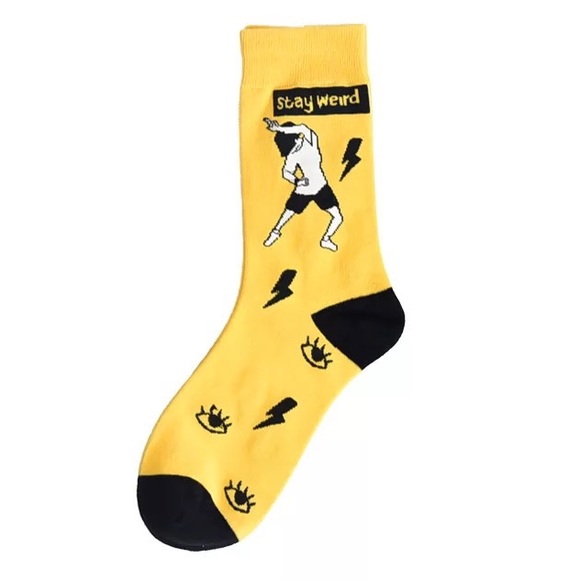 2/$15🎉 Stay Weird Yellow Crew Socks | Save on Shipping & Bundle 2 Pairs … - Picture 1 of 12